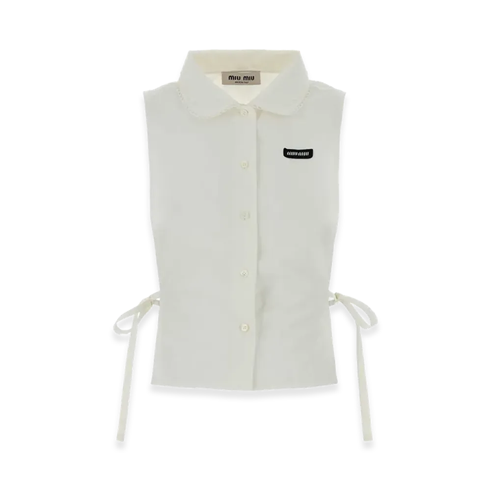 MIU MIU Women's Cotton Blend Sleeveless Shirt "White"
