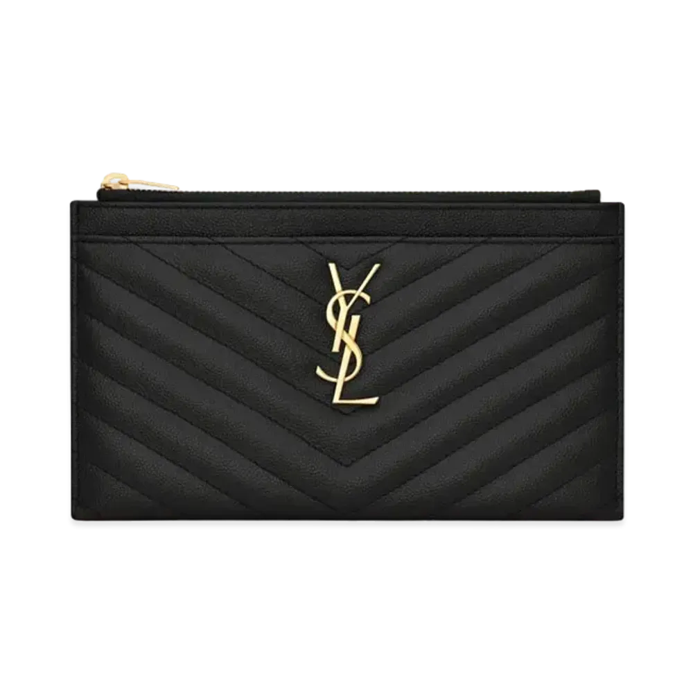 SAINT LAURENT Monogram Bill Pouch In Grain De Poudre Embossed Leather "Black"