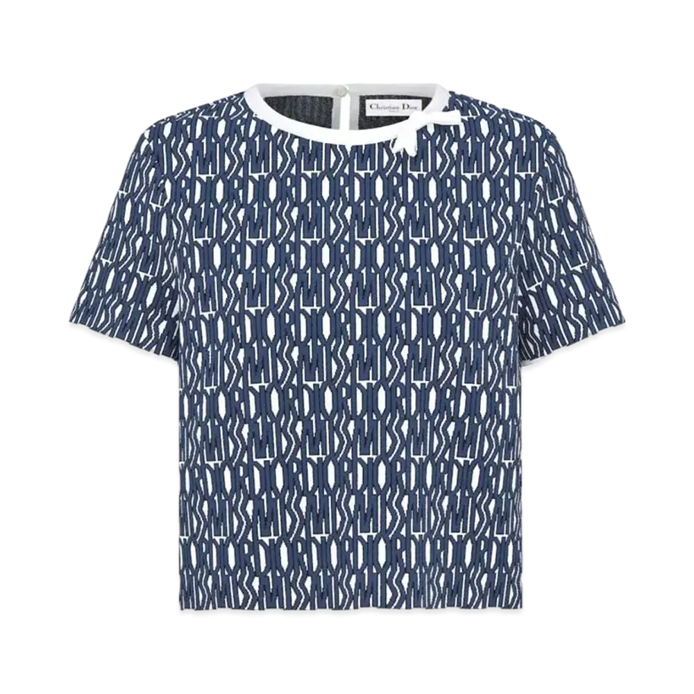 Dior Short-Sleeved Sweater Miss Dior Allover Technical Knit Online Exclusive "Navy Blue/White"