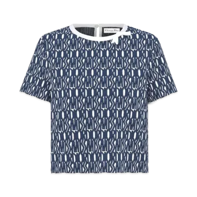 Dior Short-Sleeved Sweater Miss Dior Allover Technical Knit Online Exclusive "Navy Blue/White"