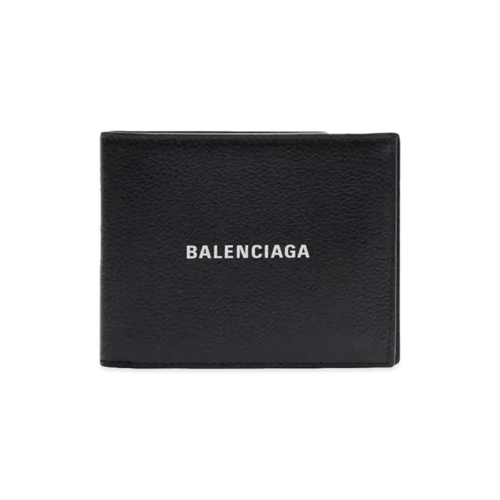 BALENCIAGA Cash Square Folded Coin Wallet Grained Calfskin "Black/White"