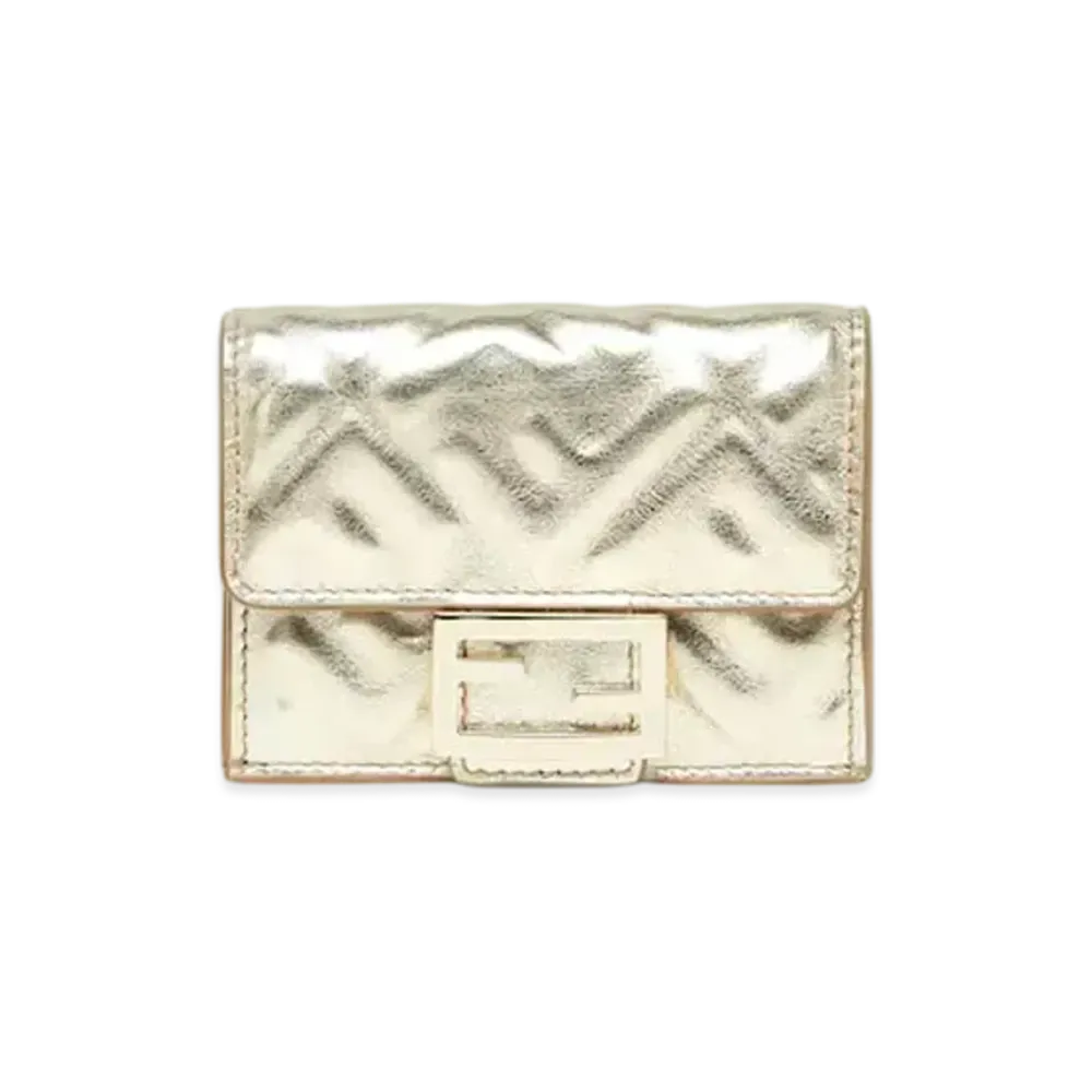 FENDI Baguette Micro Trifold FF Metallic Leather "Gold"