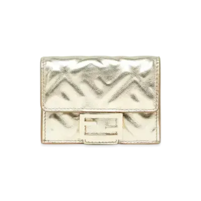 FENDI Baguette Micro Trifold FF Metallic Leather "Gold"