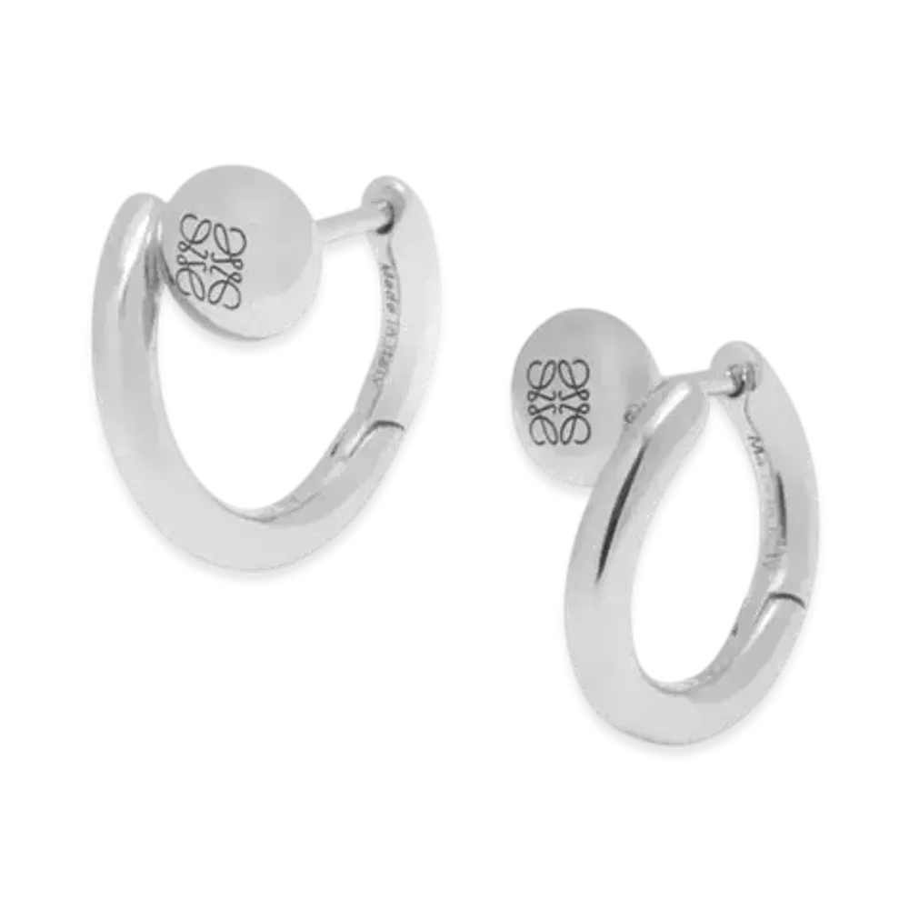 LOEWE Anagram Pebble Mini Hoop Earrings in Sterling Silver "Silver"