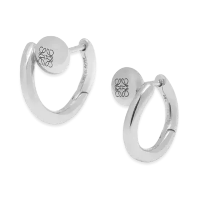 LOEWE Anagram Pebble Mini Hoop Earrings in Sterling Silver "Silver"