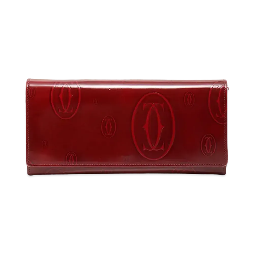 Cartier Patent Leather Happy Birthday Continental Wallet "Dark Red"