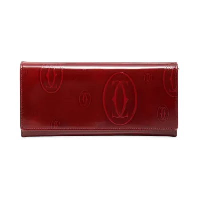 Cartier Patent Leather Happy Birthday Continental Wallet "Dark Red"