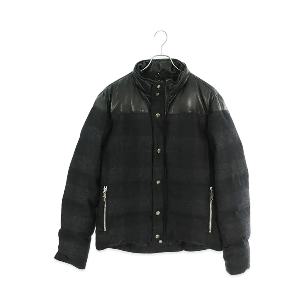 Chrome Hearts Check Pattern Leather Switch Wool Down Jacket "Black"