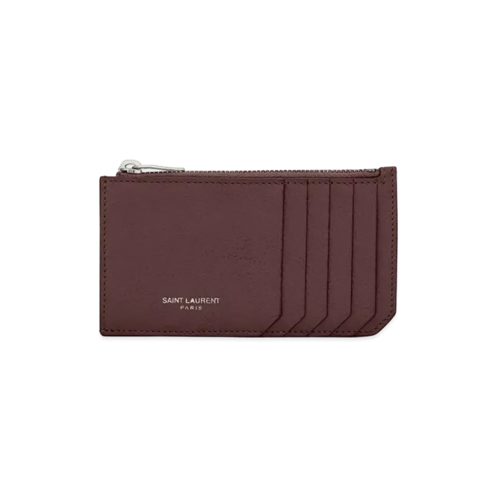 Saint Laurent Fragments Zipped Card Case In Grained Leather "Rouge Legion"