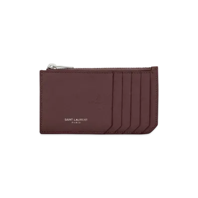 Saint Laurent Fragments Zipped Card Case In Grained Leather "Rouge Legion"