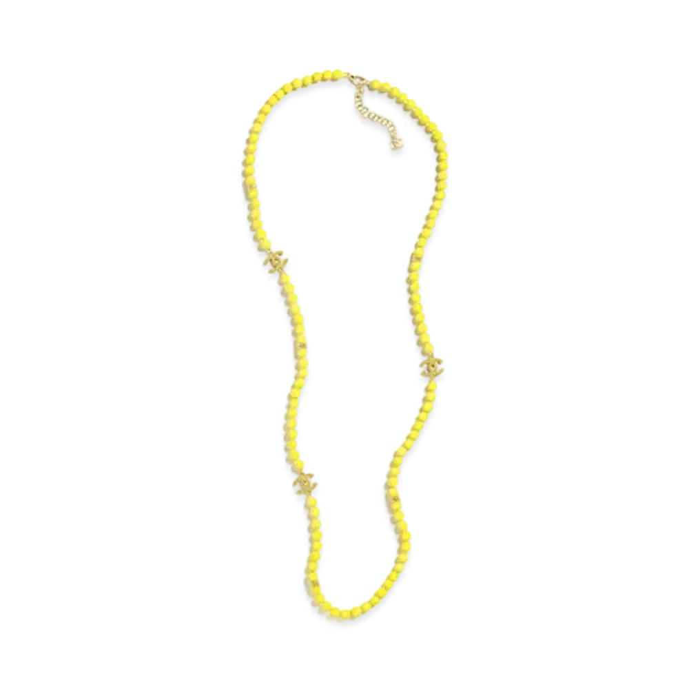 CHANEL Long Necklace Metal, Glass Pearls & Strass "Gold/Yellow"
