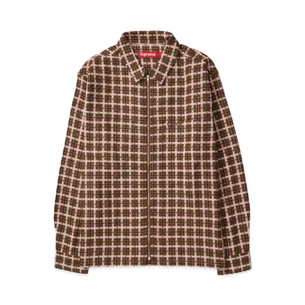 Supreme Metallic Plaid Zip Up Shirt "Brown"