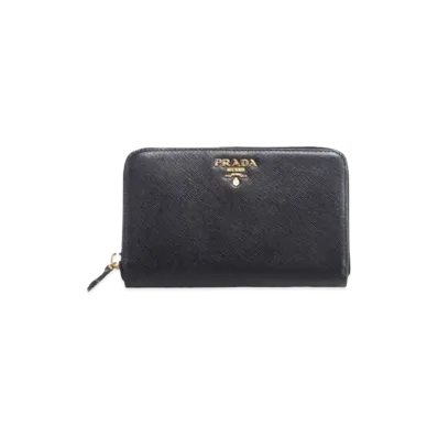PRADA Saffiano Leather Metal Logo Zip Wallet "Black"