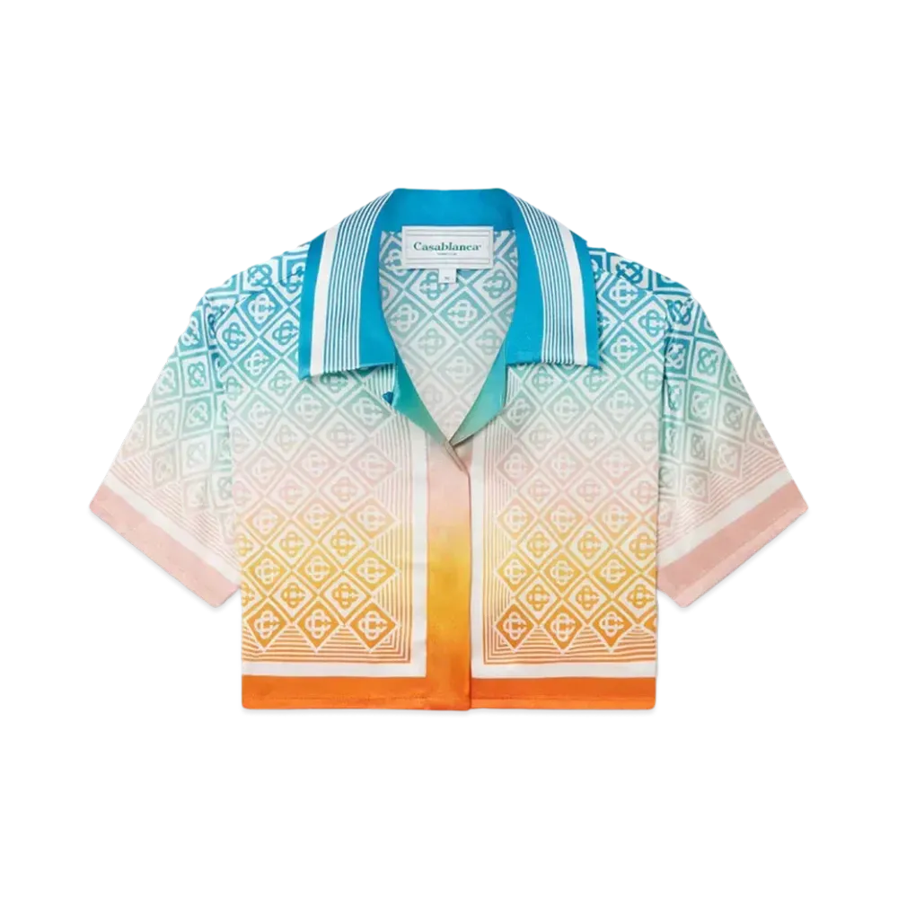Casablanca Gradient Monogram Cropped Silk Shirt "Multi"
