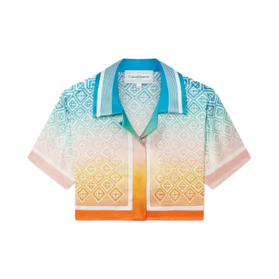 Casablanca Gradient Monogram Cropped Silk Shirt "Multi"