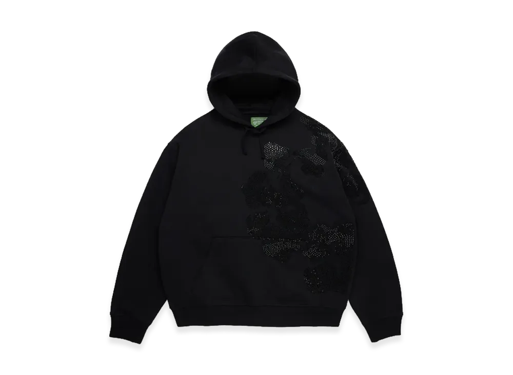 DENIM TEARS Biggie Rhinestone Cotton Wreath Pull Over Hoodie "Black"