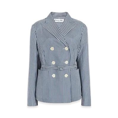 Dior Women's Marlene Belted Jacket and Striped Silk and Cotton "Blue/White"