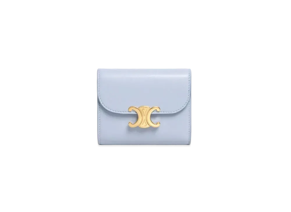 CELINE Small Triomphe Wallet In Shiny Smooth Lambskin "Arctic Blue"