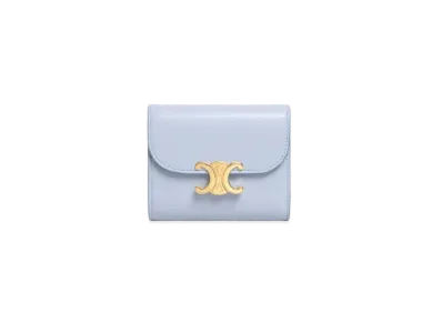 CELINE Small Triomphe Wallet In Shiny Smooth Lambskin "Arctic Blue"