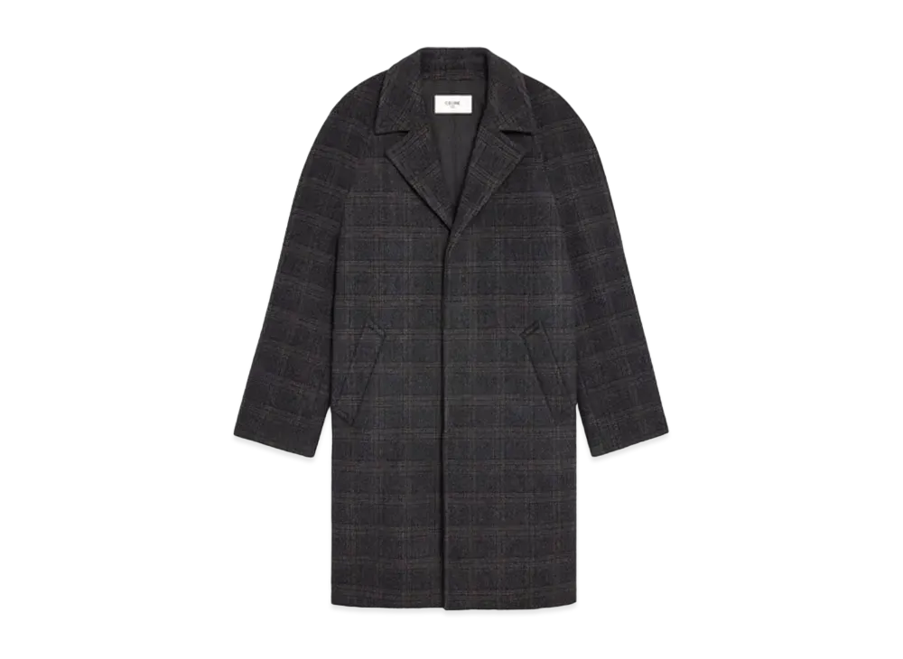 CELINE Mac 3-Button Coat / Prince Of Wales Check Wool "Anthracite/Brown"