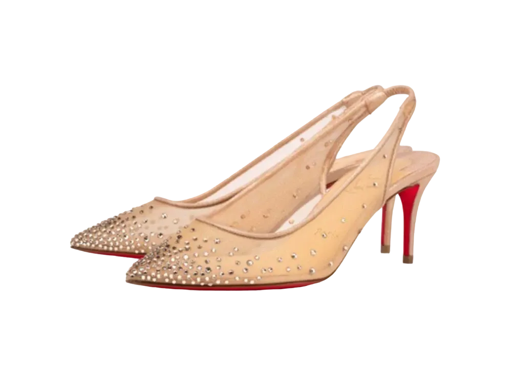 Christian Louboutin Follies Strass Sling 70 mm "Light Silk(Beige)"
