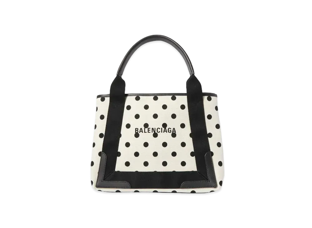 BALENCIAGA Navy Small Cabas In Sprayed Polka Dots Printed Cotton Canvas "White"