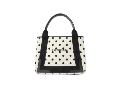 BALENCIAGA Navy Small Cabas In Sprayed Polka Dots Printed Cotton Canvas "White"