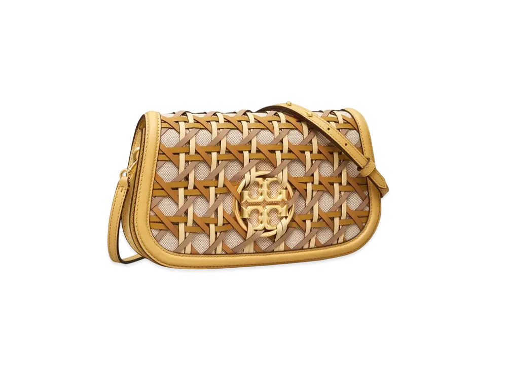 TORY BURCH Mirror Basket Weave Convertible Shoulder Bag "Cornbread"