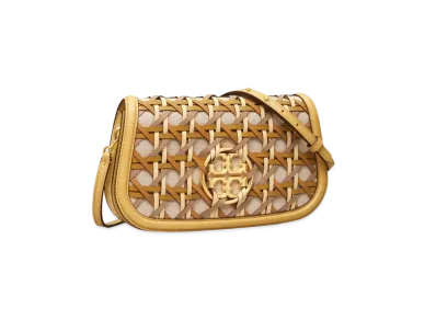 TORY BURCH Mirror Basket Weave Convertible Shoulder Bag "Cornbread"