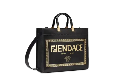 FENDI x Versace Fendace Printed Black Leather Logo Shopper "Black"