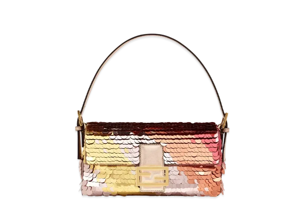 FENDI Baguette 1997 Copper Color Leather & Sequins Bag "Brown"