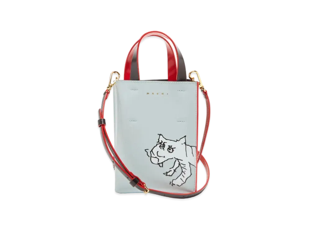 Marni Tiger Polished Leather Nano Museo Bag "Blue"