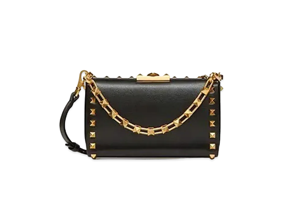 Valentino Rockstud Alcove Grainy Calfskin Clutch "Black"