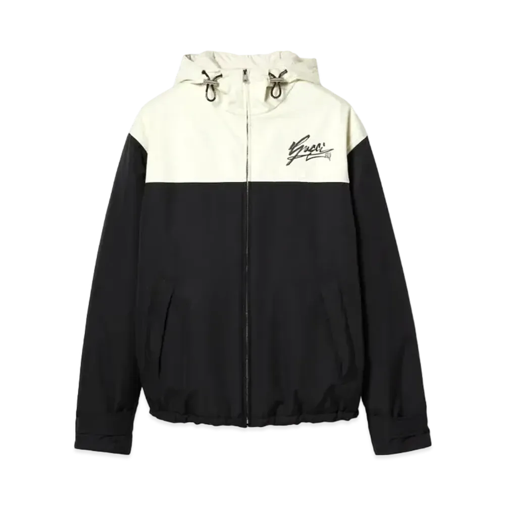 GUCCI Technical Cotton Canvas Hooded Jacket "Black/White"