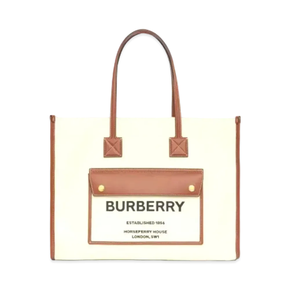 Burberry Medium Two Tone Canvasleather Freya Tote "Natural/Tan"