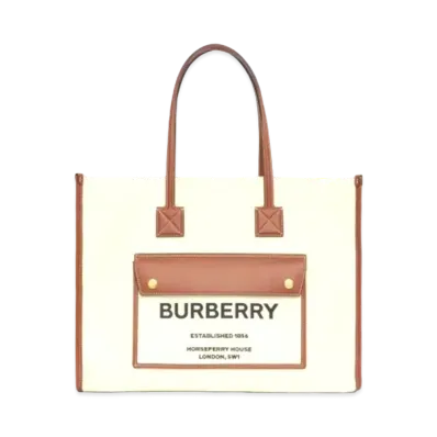 Burberry Medium Two Tone Canvasleather Freya Tote "Natural/Tan"