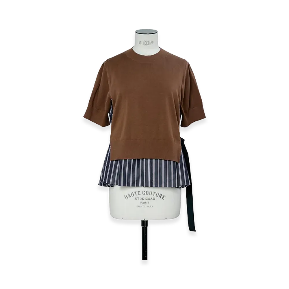 sacai Poplin Cotton Knit Pullover "Brown/Navy Stripe"