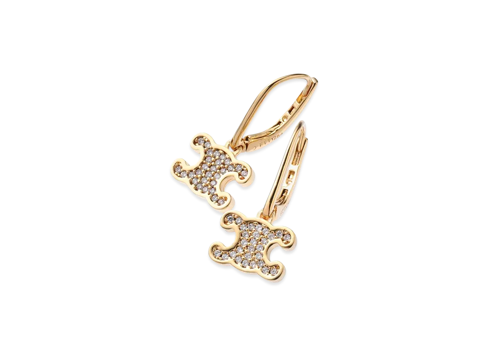 CELINE Triomphe Rhinestone Earrings "Gold"