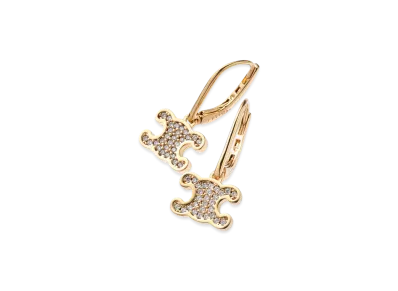 CELINE Triomphe Rhinestone Earrings "Gold"