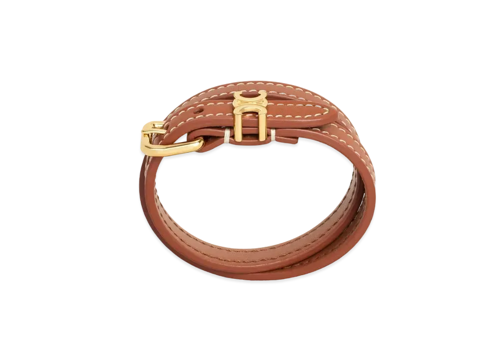 CELINE les cuirs double bracelet in calfskin and brass with finish "Gold/Tan"