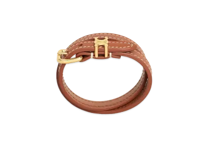 CELINE les cuirs double bracelet in calfskin and brass with finish "Gold/Tan"