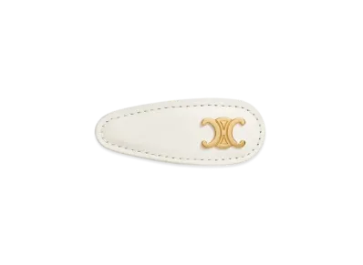 CELINE Snap Hair Clip in Calfskin, Brass and Steel "Ecru/Gold"