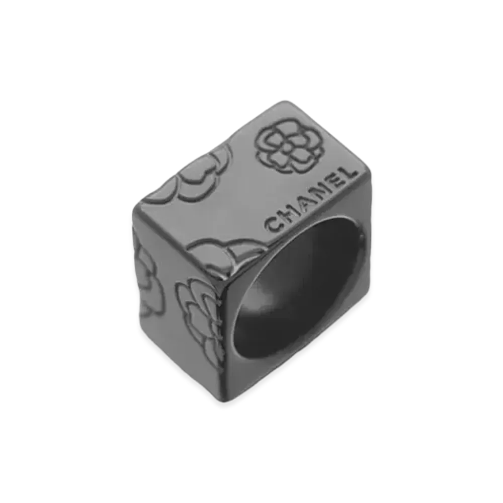 CHANEL Camelia Square Ring "Black"
