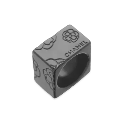 CHANEL Camelia Square Ring "Black"