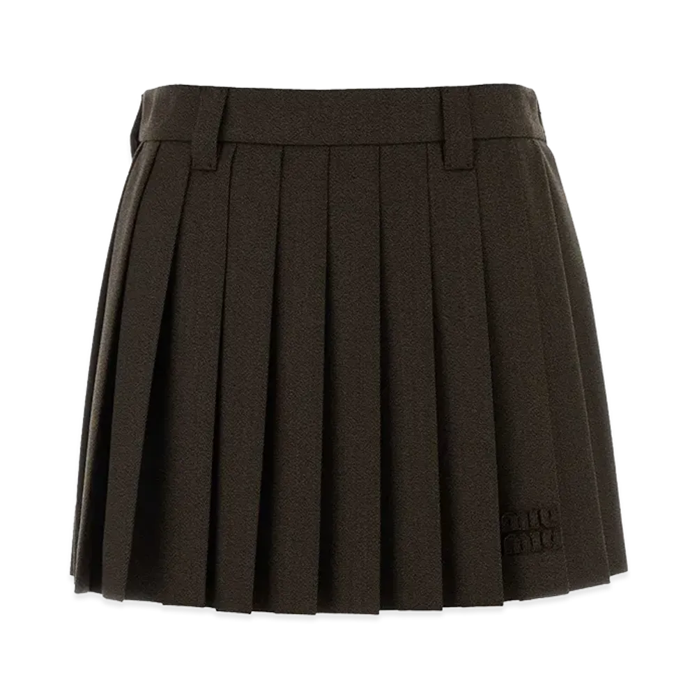 MIU MIU Women's Pleated Miniskirt in Cover Fabric "Brown"