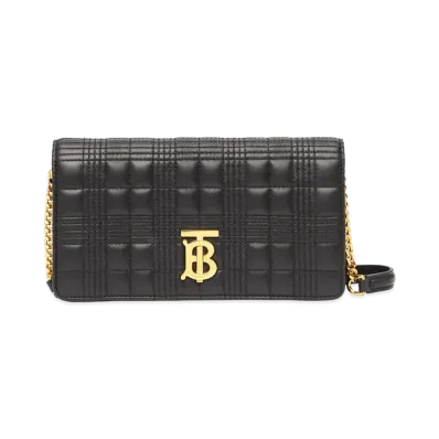 Burberry Quilting Lamb Skin Rollow Wallet With Detachable Strap "Black"