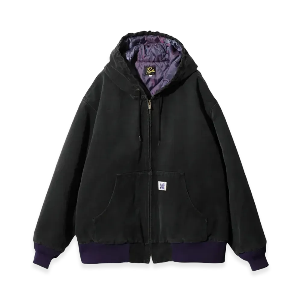 NEEDLES 16oz Cotton Canvas Zipped Worked Hoody "Black"