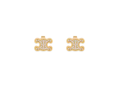 CELINE Triomphe Rhinestone Studs in Strass and Brass with Gold Finish "Gold"