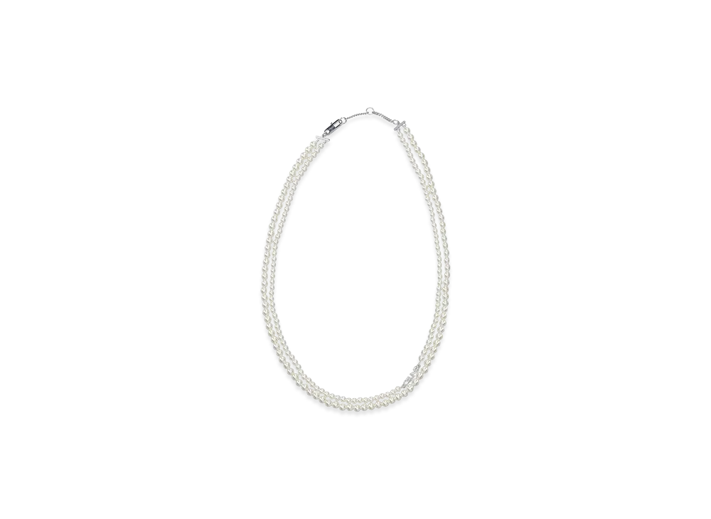 CELINE Double Necklace with Glass Beads "Silver"