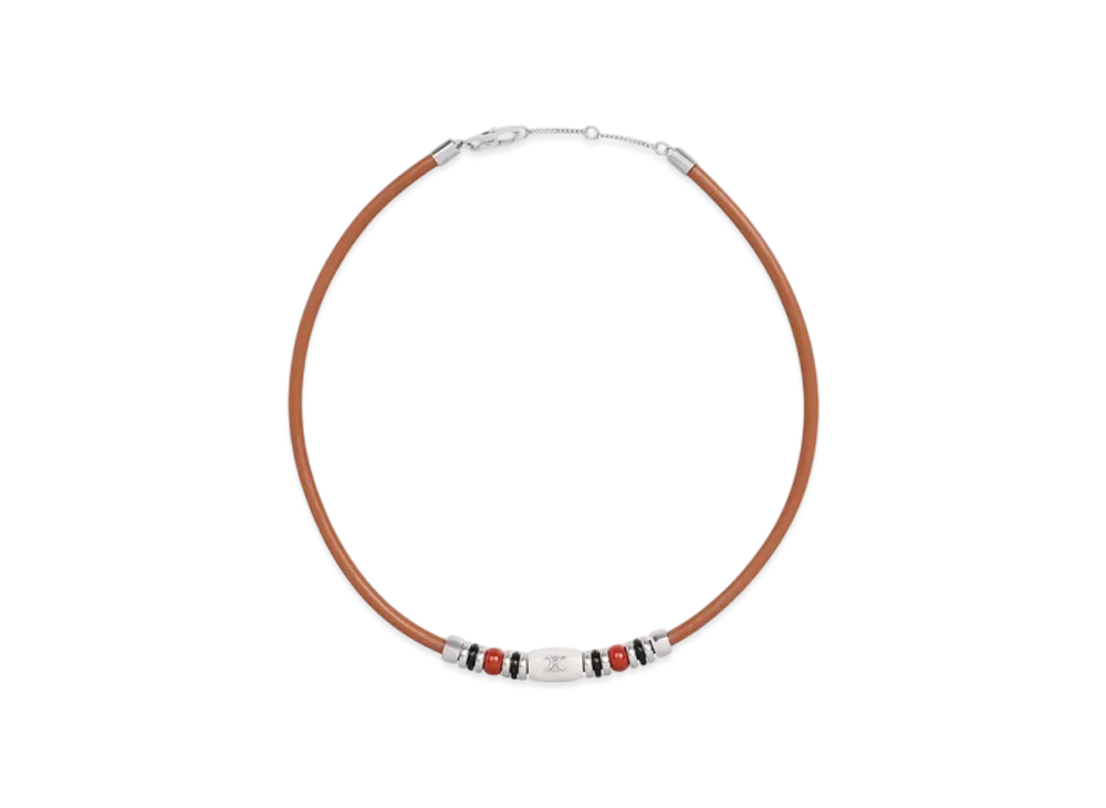 CELINE Bay Stone Necklace in Calfskin Brass Onyx Jasper And Marble "Multicolor/Silver"